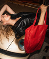 Ina with Violet x Grace Exclusive Python Tote Red at Violet x Grace Miami